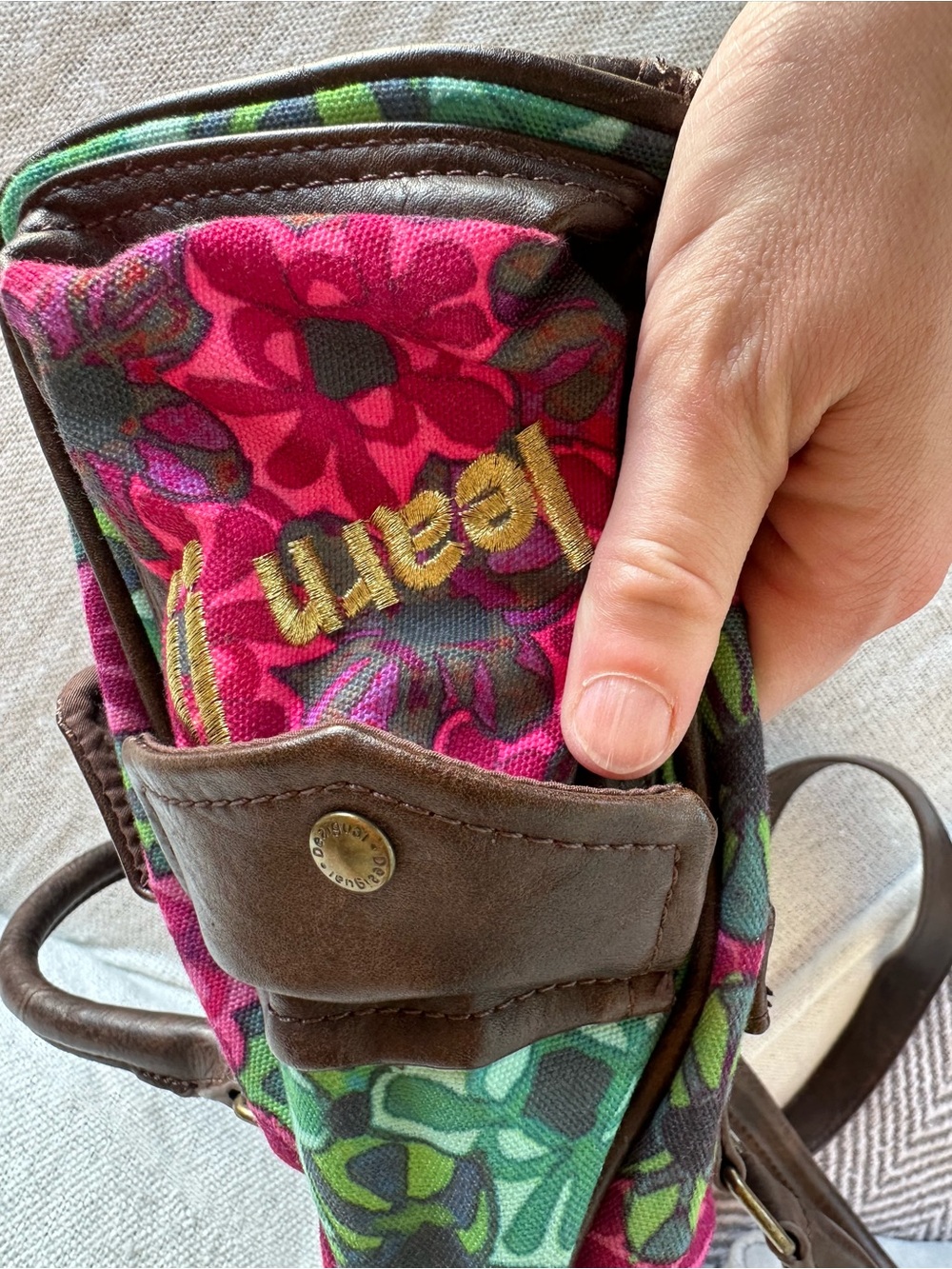 Vintage Desigual Floral Patchwork Shoulder Bag Multi Pocket Boho Satchel Purse - Picture 12 of 15